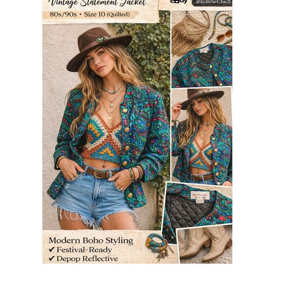 Stephen Douglas Vintage Quilted Jacket Size 10 Abstract Colorful 80s 90s Boho - Picture 6 of 6